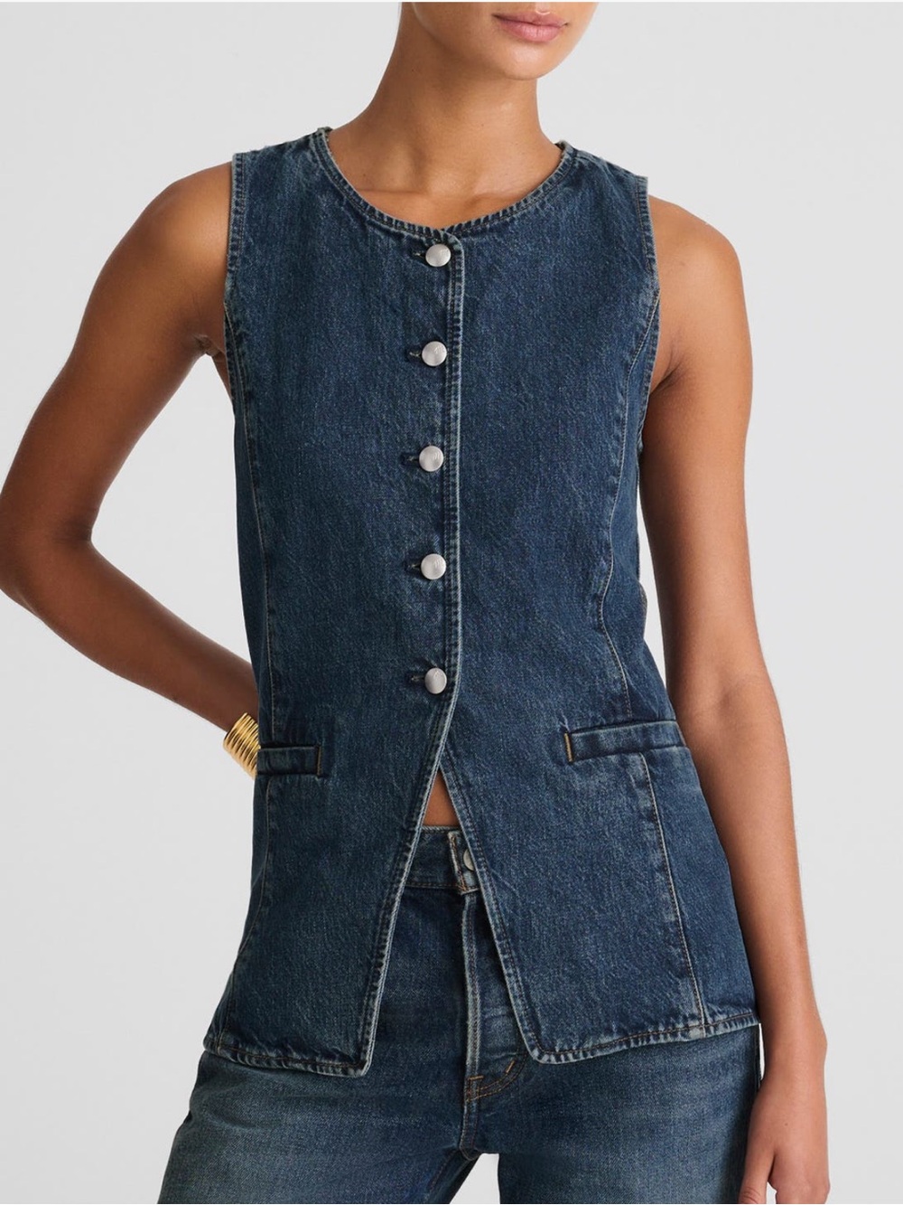 NWT Madewell Crewneck Cutaway Denim Vest - Picture 1 of 6